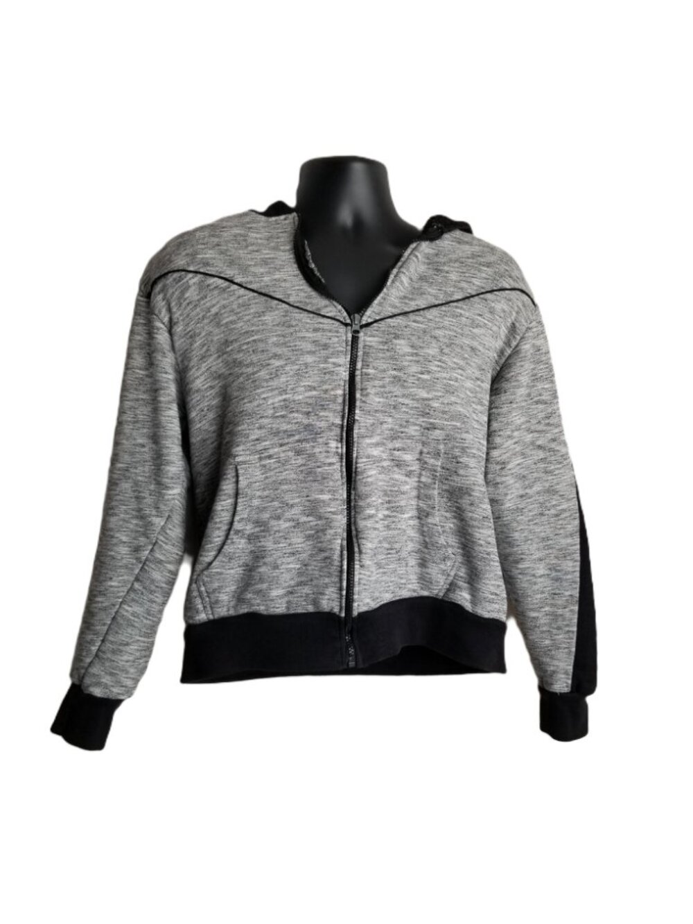 Modern Culture Sherpa Lined Zip Hoodie Medium Gray Black Y2K Streetwear